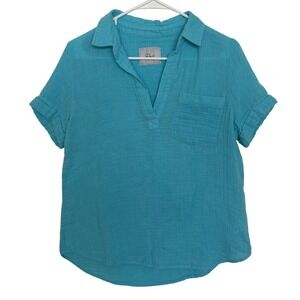 Rails Savannah Aqua Gauze Cotton Relaxed Fit Short Sleeve V Neck Top Women's XS‎